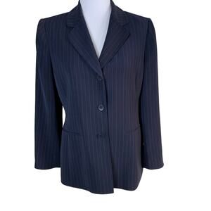 Kasper Petite Size 8P Pinstripe Blazer Jacket Navy Blue White Career